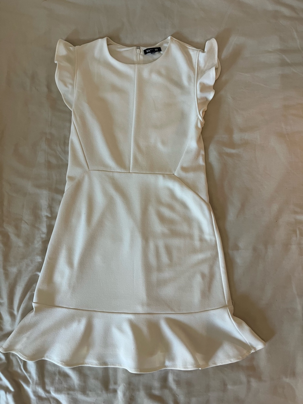 🤍 Express White Ruffle Cap-Sleeve Mini Dress | Size XS Petite - Picture 6 of 11